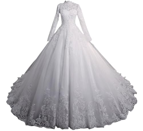 White Lace Wedding Dress in A-line Ball Gown