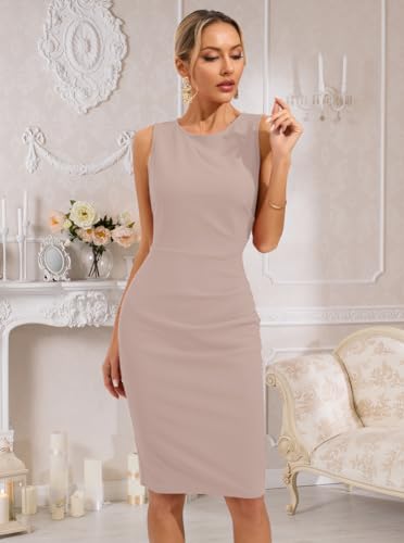 Women's Nude Pink Sheath Midi Wedding Guest Dress