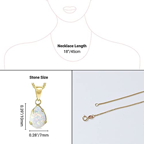 White Opal Teardrop Pendant Necklace - 14K Gold
