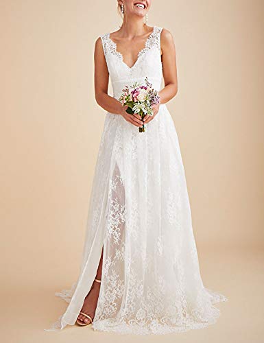 2024 Lace Beach Wedding Dress Ivory A-Line Boho