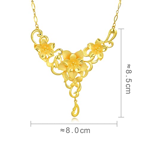 Gold Floral Blooming Necklace for Chinese Wedding - 24K
