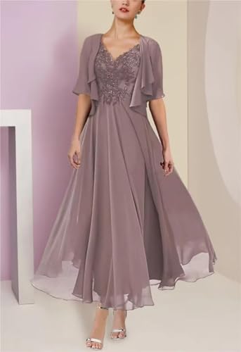 Silver Tea Length Mother of the Bride Dress Set