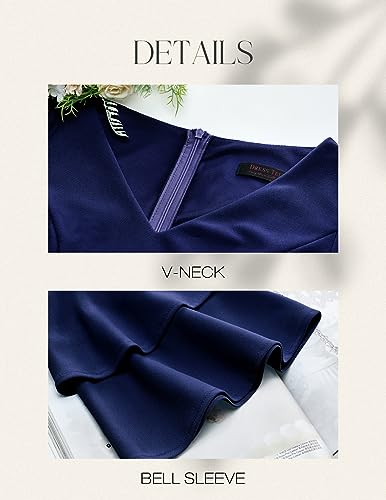 Tea Length Wedding Guest Dress, Long Sleeve Navy