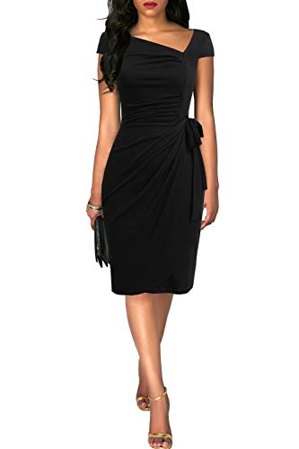 Liyinxi 50s Short Sleeves Black Wedding Pencil Dress