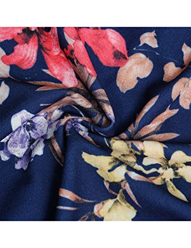 Floral Tea Dress for Wedding Guest - Navy Blue