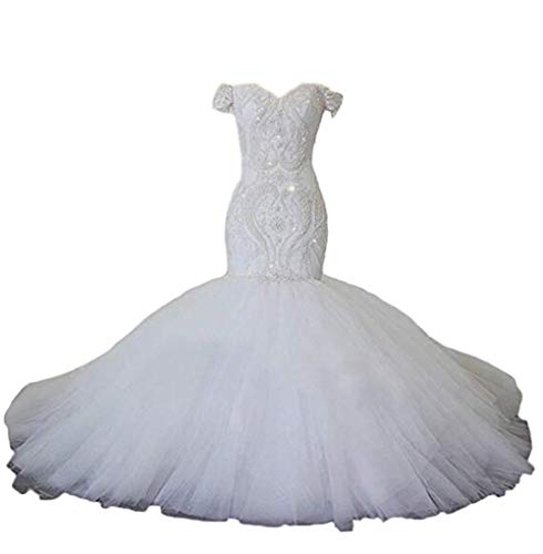 Tsbridal Off-The-Shoulder Beaded Wedding Gown Ivory-US14