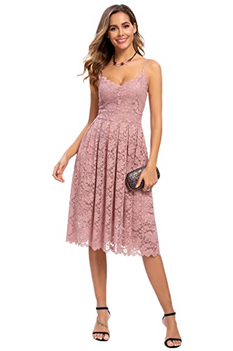 Nude Pink Lace A-Line Dress for Wedding Guest