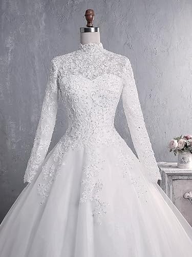 White Lace Wedding Dress in A-line Ball Gown