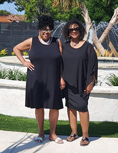 Vintage black chiffon sheath dress with cape neckline