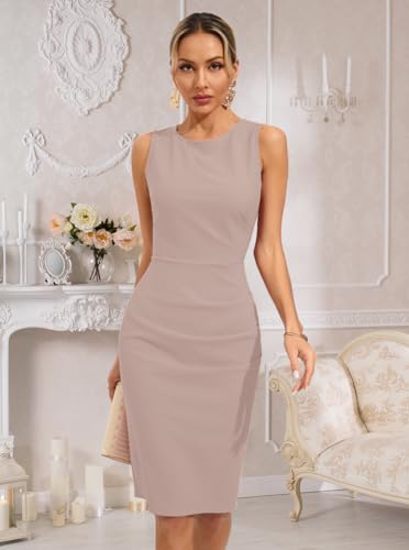 Women's Nude Pink Sheath Midi Wedding Guest Dress