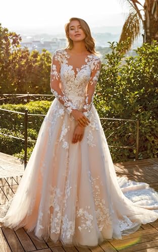 Miao Duo Lace Tulle Appliqued A-Line Wedding Gown
