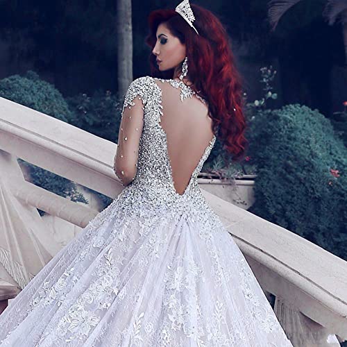 Luxury Crystals Lace Wedding Dress with Long Sleeves