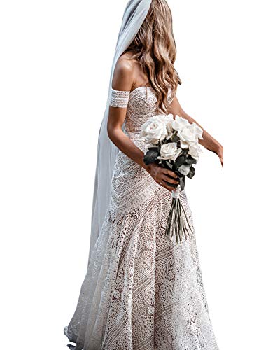 Bohemian Lace Mermaid Wedding Gown - LIPOSA Women's