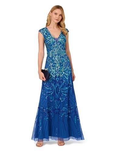 Adrianna Papell Blue Horizon Beaded Cap Sleeve Dress