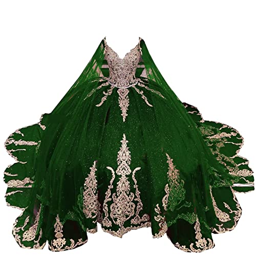 Queen Princess Designer Ball Gowns with Gold Lace