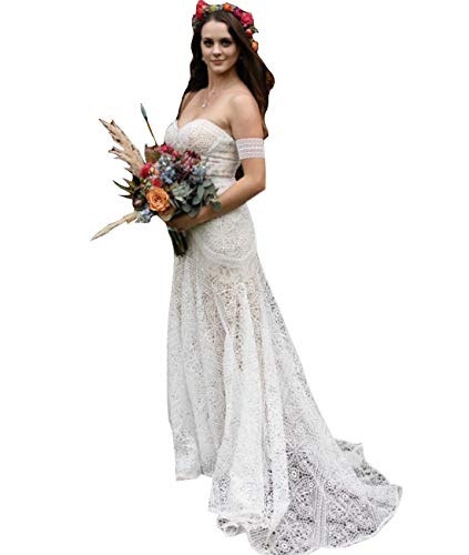 Bohemian Mermaid Lace Bridal Gown, Sweetheart Neckline, Nude