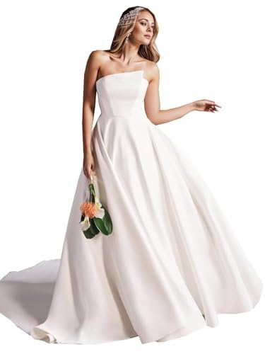 Simple Boho A-Line Ivory Wedding Gown Bridal Dress