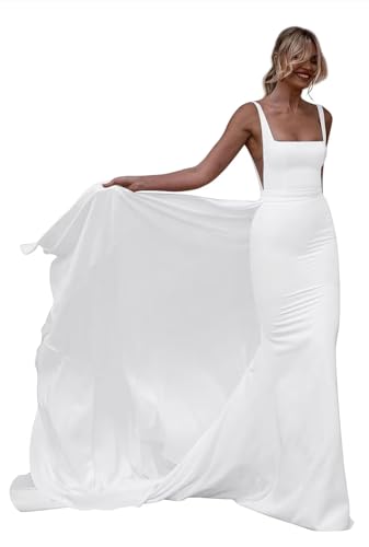 2024 Beach Sleeveless White Wedding Dress with Train
