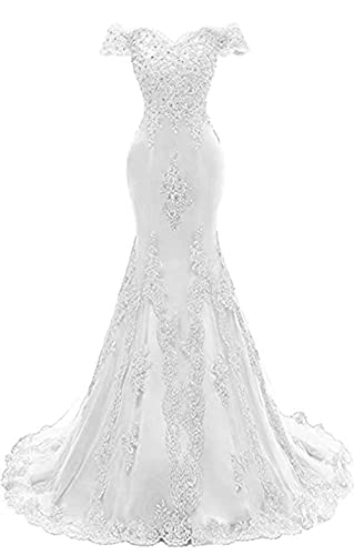 White Lace Off The Shoulder Mermaid Wedding Gown