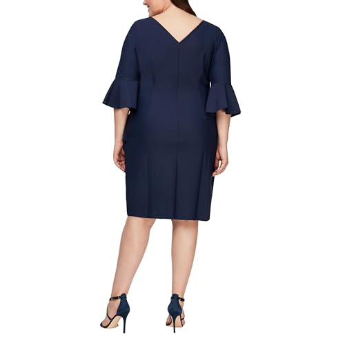 Navy Bell-Sleeve Sheath Dress for Plus-Size Wedding 2022