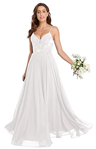 White Chiffon Lace Bridesmaid Gown Size 10 A-line