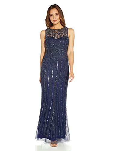 Adrianna Papell Women's Beaded Mermaid Skirt Gown in Light Navy