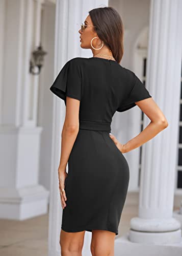 Elegant Wrap V Neck Wedding Guest Bodycon Dress