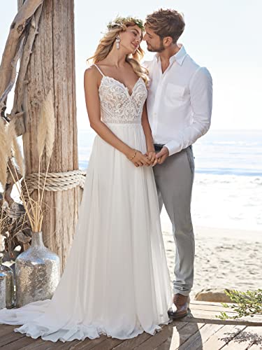 Spaghetti Straps Lace Wedding Dress with Slit