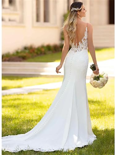 V-Neck Mermaid Lace Wedding Dress with Spaghetti Straps