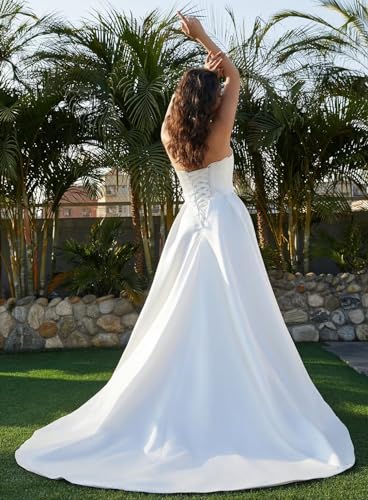Simple Boho A-Line Ivory Wedding Gown Bridal Dress