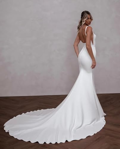 2024 Beach Sleeveless White Wedding Dress with Train