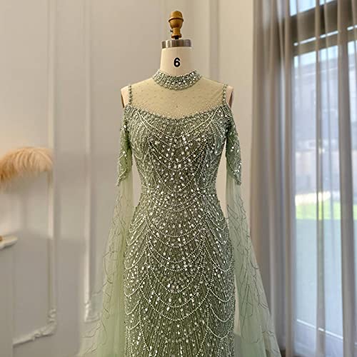 Green Mermaid Evening Dress with Cape Sleeves - Elegant Wedding Gown
