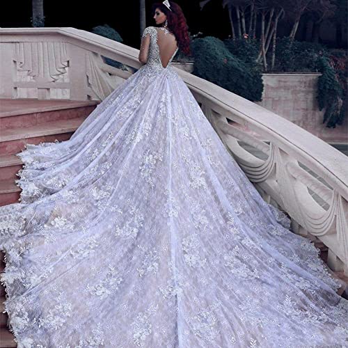 Luxury Crystals Lace Wedding Dress with Long Sleeves
