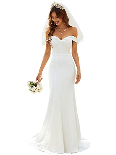 Bride's Off-Shoulder Mermaid Wedding Dress White US4