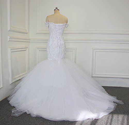 Tsbridal Off-The-Shoulder Beaded Wedding Gown Ivory-US14