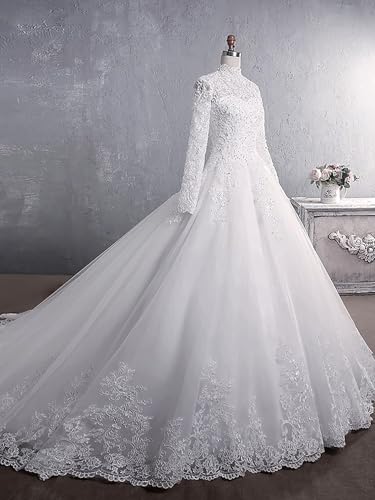 White Lace Wedding Dress in A-line Ball Gown