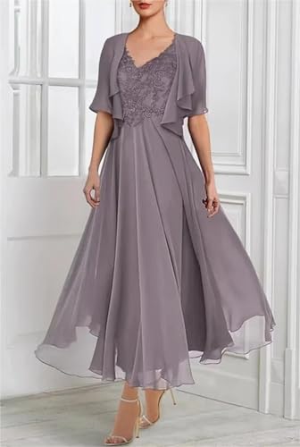 Silver Tea Length Mother of the Bride Dress Set