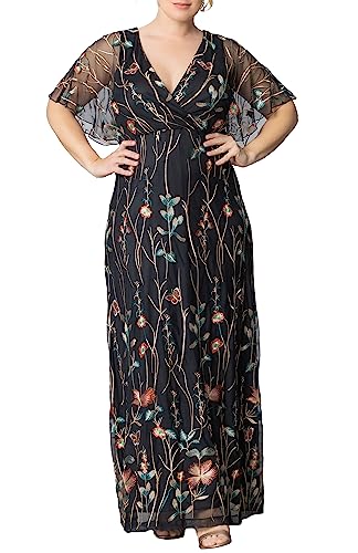 Floral Embroidered Evening Gown for Wedding Guest | Black