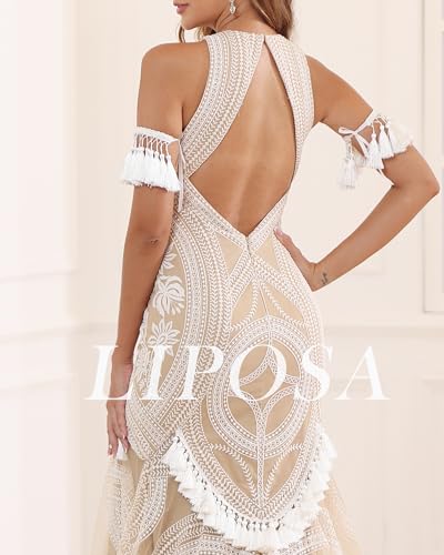 Tasseled BOHO Lace Wedding Dress with Removable Sleeves