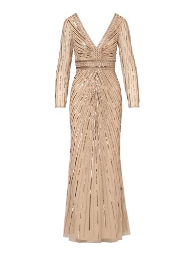 Adrianna Papell Beaded Long Gown for Women, Biscotti