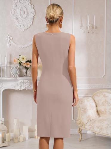 Women's Nude Pink Sheath Midi Wedding Guest Dress