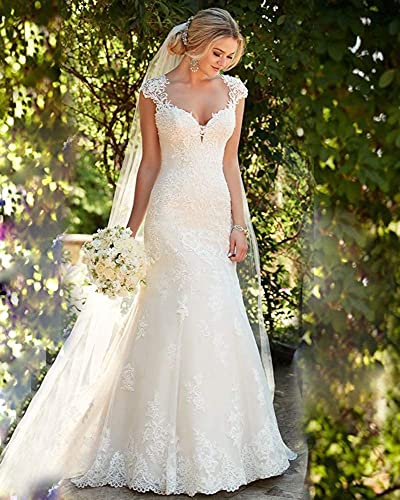 Floral Beaded Lace Bridal Mermaid Wedding Dress White