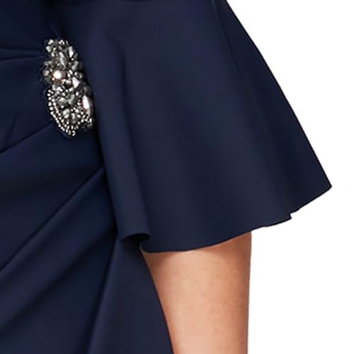 Navy Bell-Sleeve Sheath Dress for Plus-Size Wedding 2022