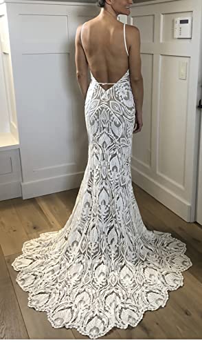 Boho Lace Mermaid Bridal Gown for Beach Wedding