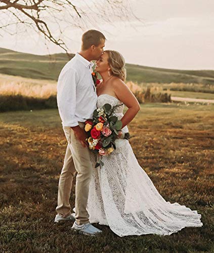 Bohemian Mermaid Lace Bridal Gown, Sweetheart Neckline, Nude