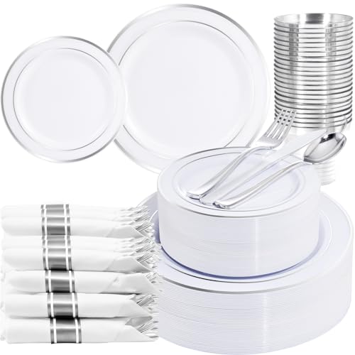 210-Piece Silver Plastic Dinnerware Set for 30 Guests
