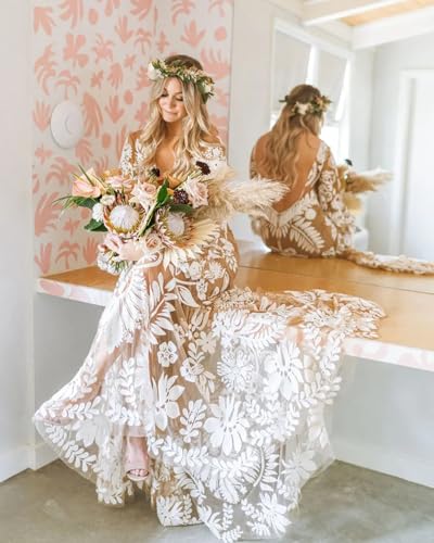 Boho Lace V-Neck Beach Wedding Dress - Plus Size