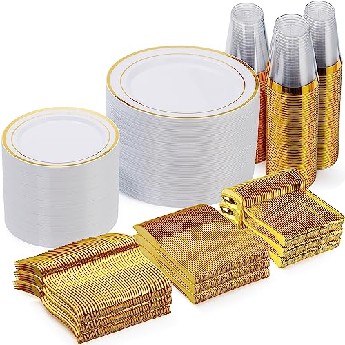Gold Disposable Dinnerware Set for 100 Guests, 600 Pieces