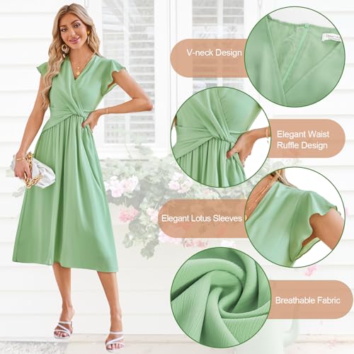 Green Ruffle Sleeves Empire Waist A Line Wedding Dress