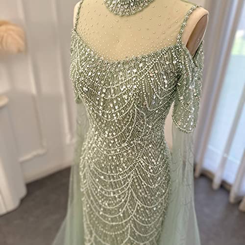 Green Mermaid Evening Dress with Cape Sleeves - Elegant Wedding Gown